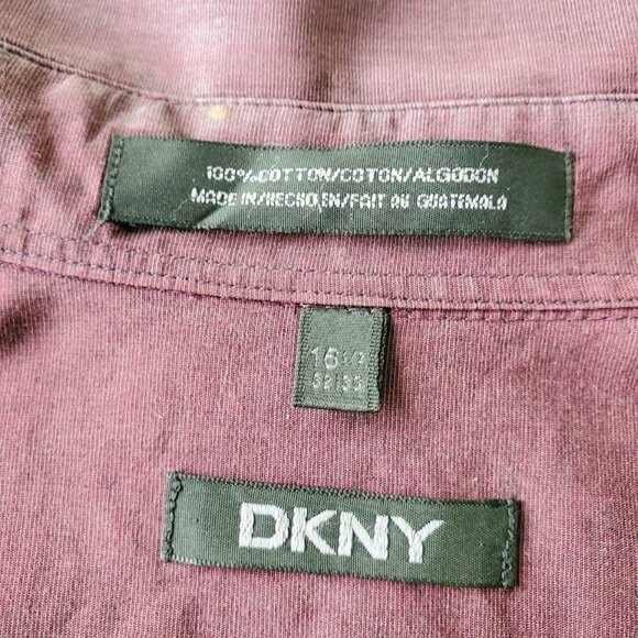 Vintage DKNY Iridescent Burgundy Shirt Y2K Minimalist Satin Button-Up 16.5 32/33 - Picture 3 of 5